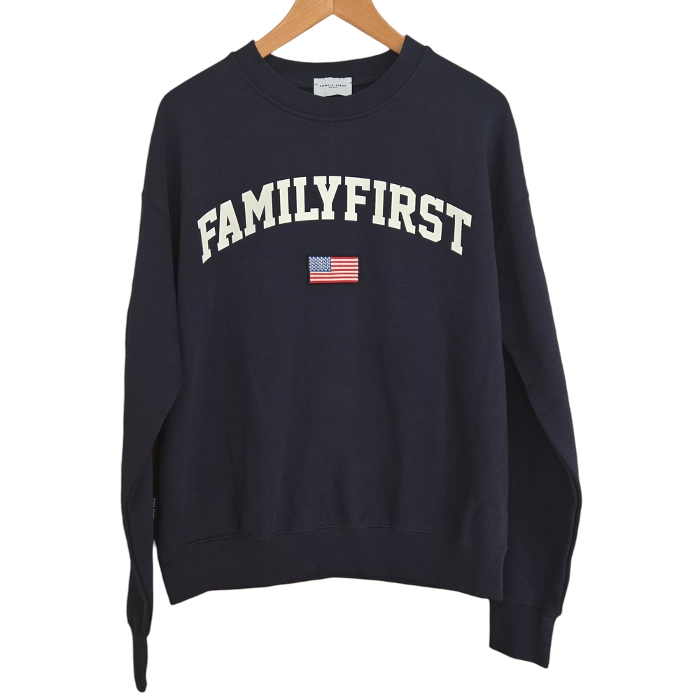 Family First Milano Sweater Mens Size Small Blue 100% Cotton American Flag